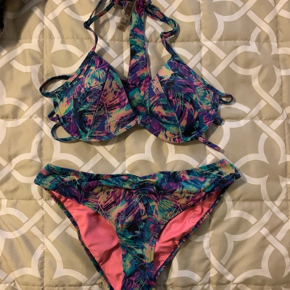 Victoria Secret Pink Multicolor Bikini Top Bottom - Picture 1 of 7